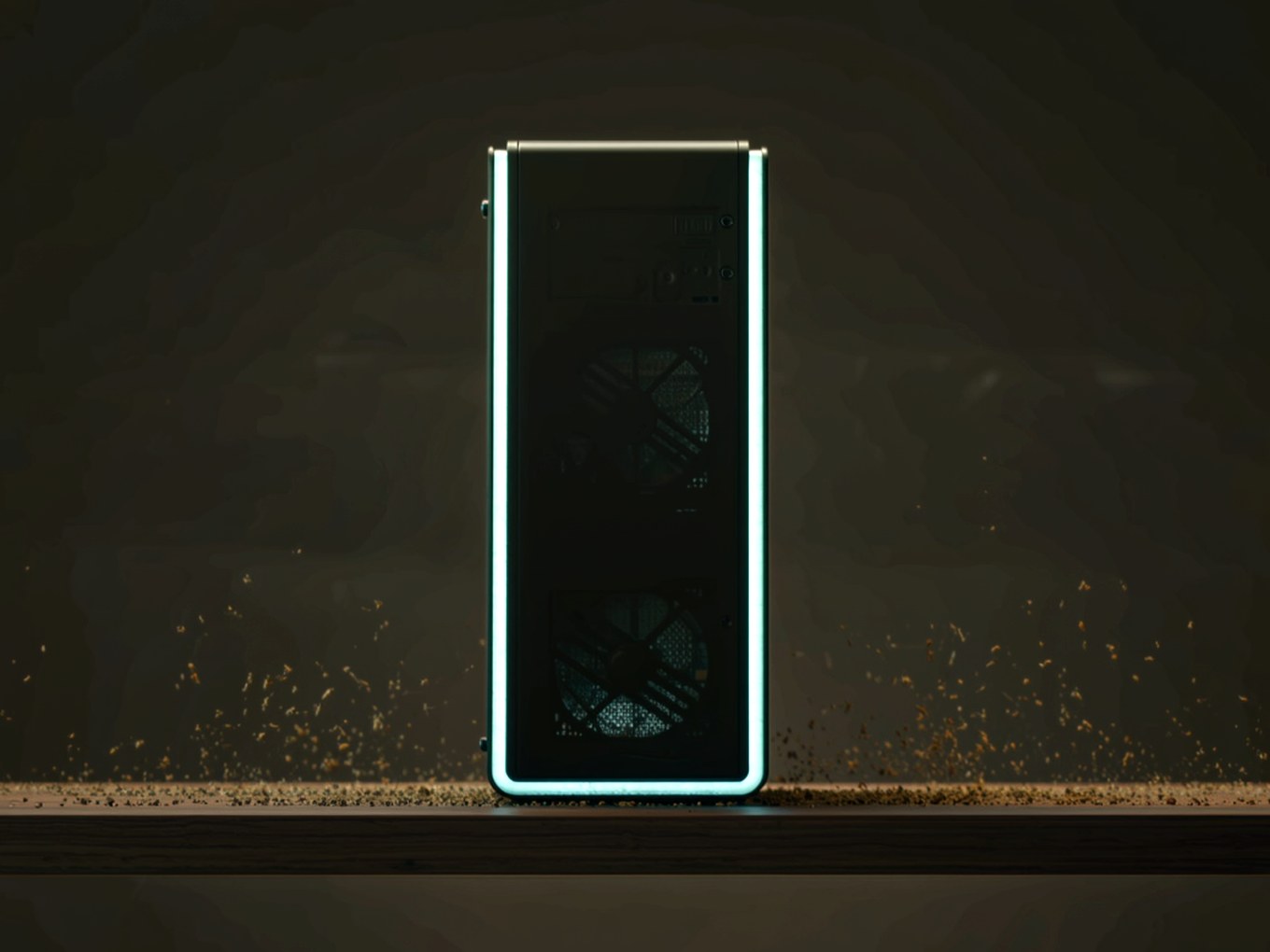 Gabinete de computador inteiro com LED aceso no escuro