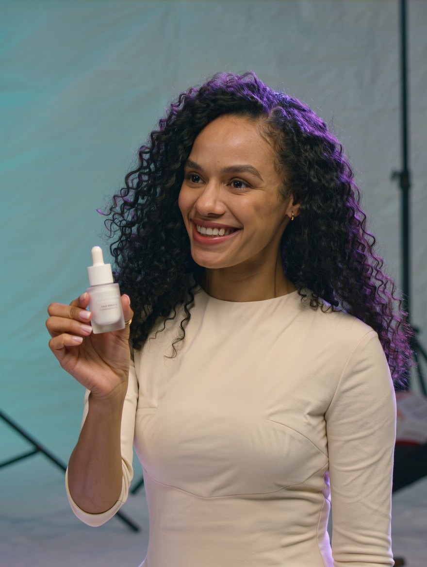 Influencer digital apresentando um produto para a câmera