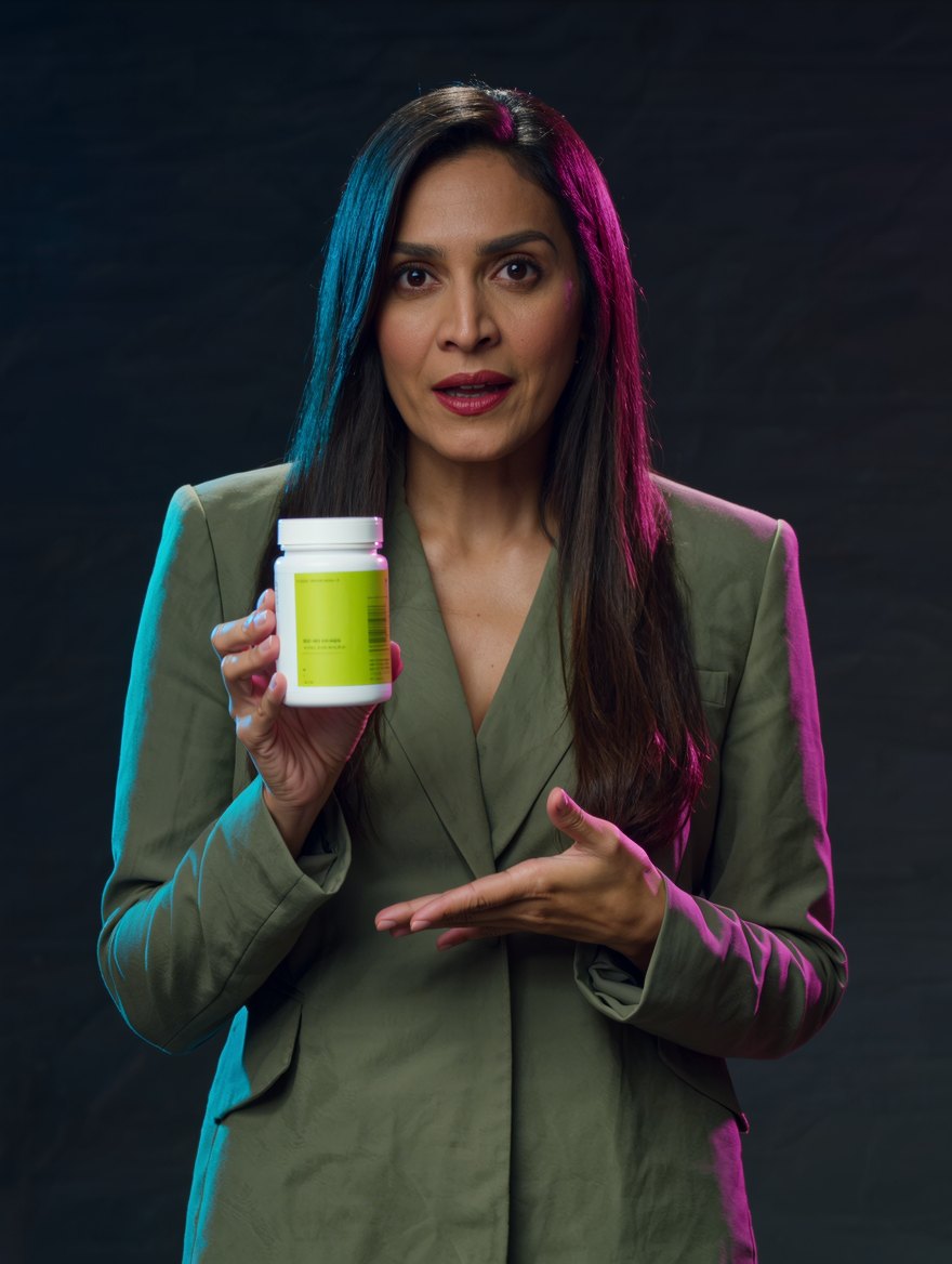 Influencer digital apresentando um suplemento