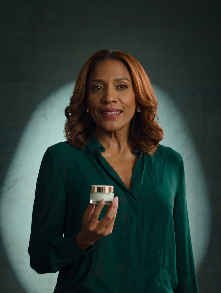 Avatar inteligente feminino apresentando um produto